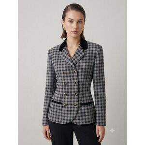 Vintage Old Money Double Breasted Blazer Check Plaid Chic 90s Chic Preppy Sz 12